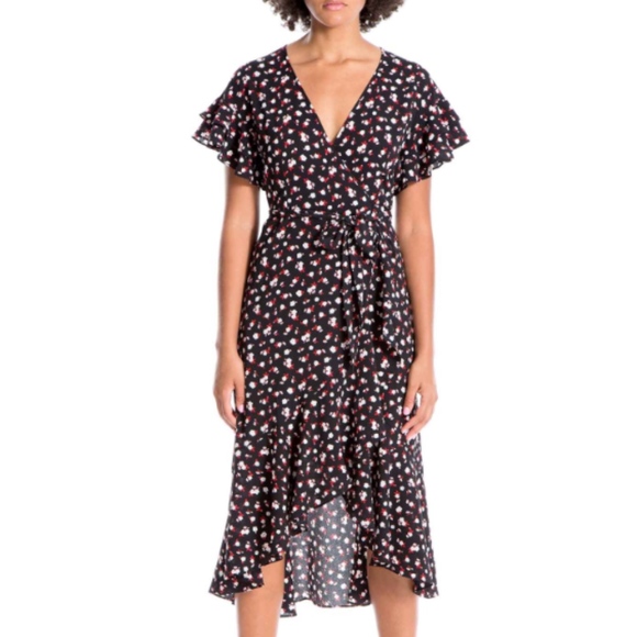 Max Studio - Ruffle Crepe Hi-Lo Wrap Dress - XS - Picture 1 of 7
